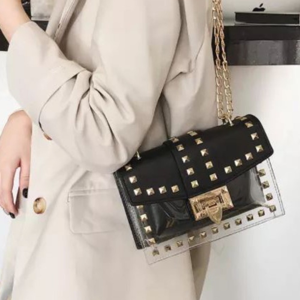 NEW Clear Studded Handbag- in Black